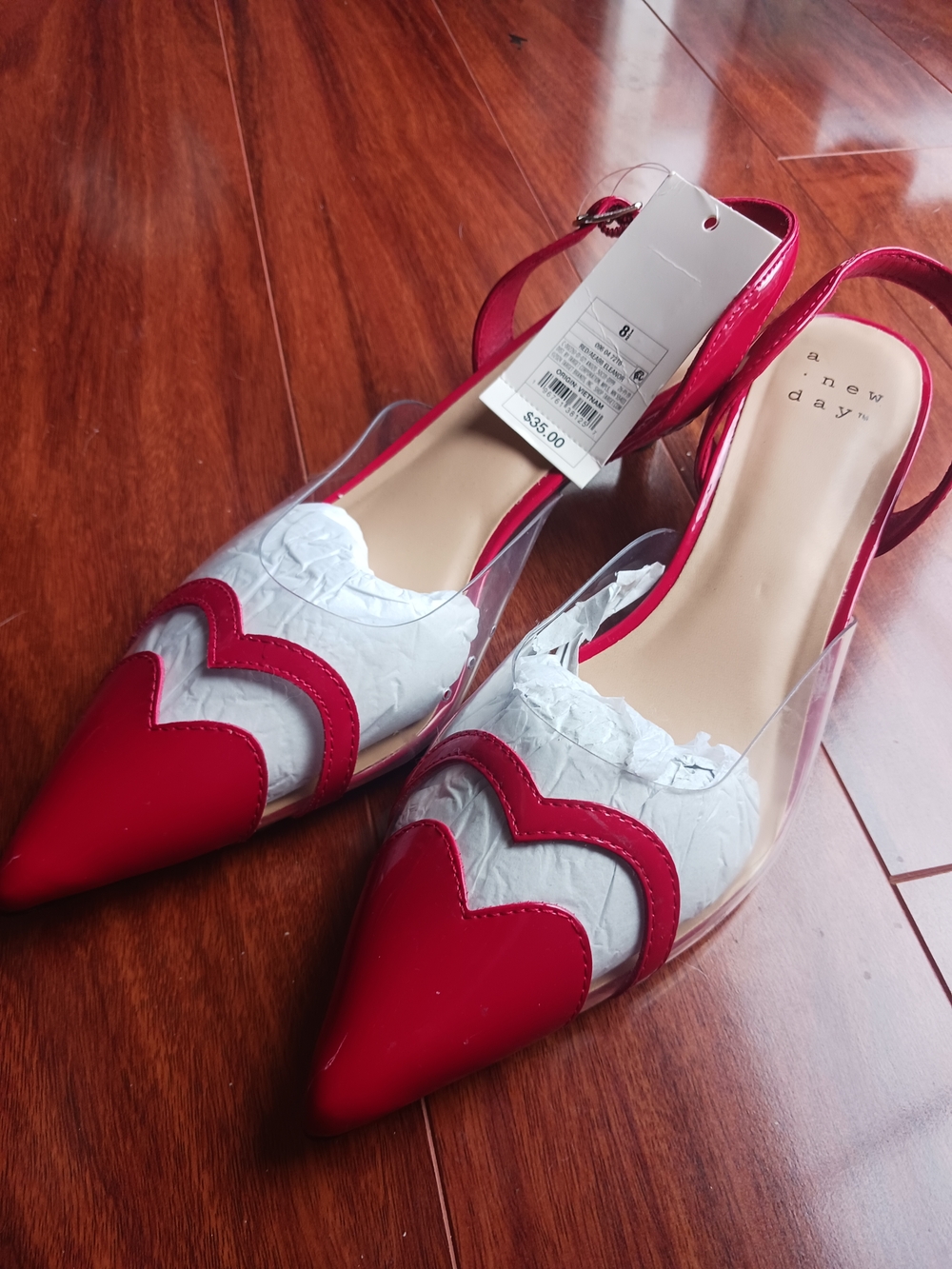 a new day Red Pointed Clear-Panel Slingback Heels